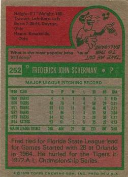1975 Topps #252 Fred Scherman Back