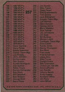 1975 Topps #257 Checklist: 133-264 Back