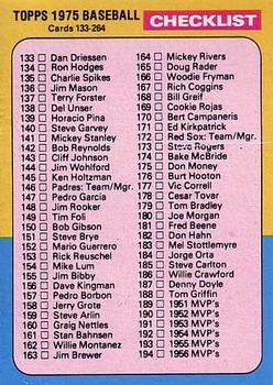 1975 Topps #257 Checklist: 133-264 Front