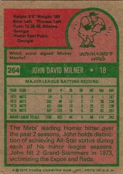 1975 Topps #264 John Milner Back