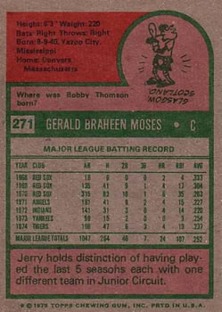 1975 Topps #271 Jerry Moses Back