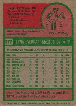 1975 Topps #272 Lynn McGlothen Back