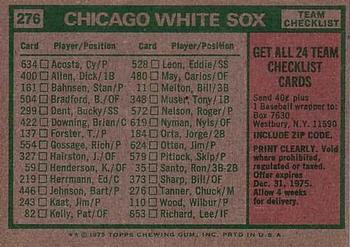 1975 Topps #276 Chicago White Sox / Chuck Tanner Back