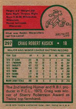 1975 Topps #297 Craig Kusick Back