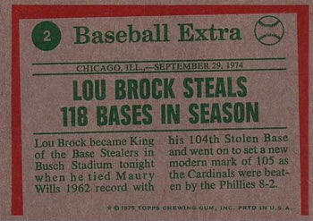 1975 Topps #2 Lou Brock Back