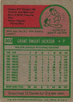 1975 Topps #303 Grant Jackson Back