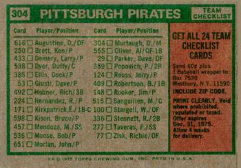 1975 Topps #304 Pittsburgh Pirates / Danny Murtaugh Back
