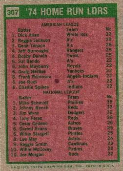 1975 Topps #307 1974 Home Run Leaders (Dick Allen / Mike Schmidt) Back