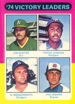 1975 Topps #310 1974 Victory Leaders (Jim Hunter / Fergie Jenkins / Andy Messersmith / Phil Niekro) Front