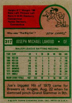 1975 Topps #317 Joe Lahoud Back