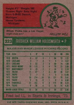 1975 Topps #323 Fred Holdsworth Back