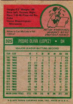 1975 Topps #325 Tony Oliva Back