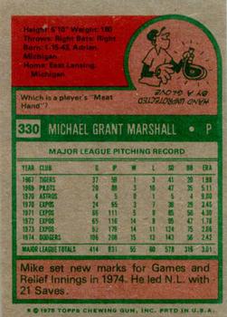 1975 Topps #330 Mike Marshall Back