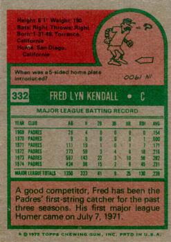 1975 Topps #332 Fred Kendall Back