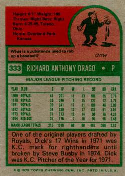1975 Topps #333 Dick Drago Back