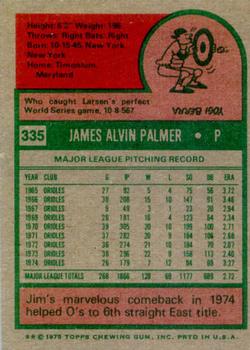 1975 Topps #335 Jim Palmer Back