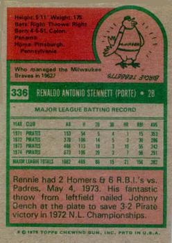 1975 Topps #336 Rennie Stennett Back