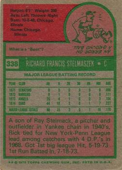 1975 Topps #338 Rick Stelmaszek Back