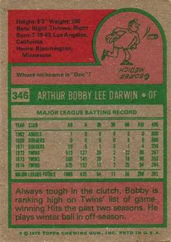 1975 Topps #346 Bobby Darwin Back