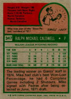 1975 Topps #347 Mike Caldwell Back