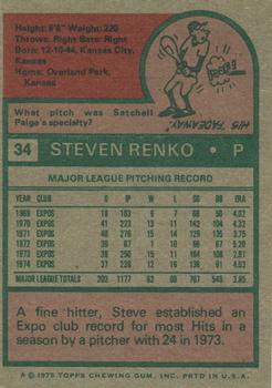 1975 Topps #34 Steve Renko Back