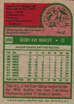 1975 Topps #350 Bobby Murcer Back