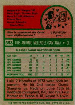 1975 Topps #353 Luis Melendez Back