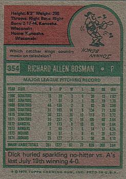 1975 Topps #354 Dick Bosman Back