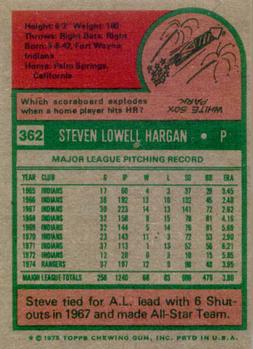 1975 Topps #362 Steve Hargan Back