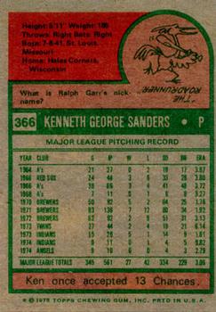 1975 Topps #366 Ken Sanders Back