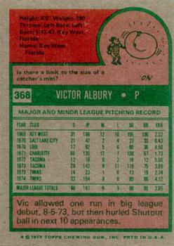 1975 Topps #368 Vic Albury Back