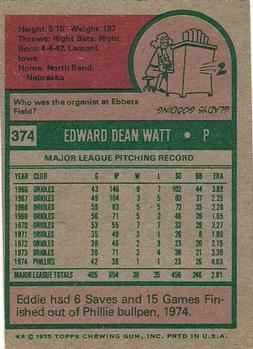 1975 Topps #374 Eddie Watt Back