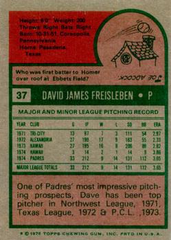 1975 Topps #37 Dave Freisleben Back