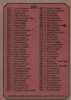 1975 Topps #386 Checklist: 265-396 Back