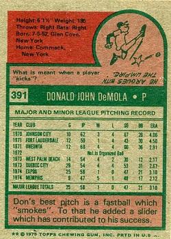 1975 Topps #391 Don DeMola Back