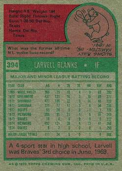 1975 Topps #394 Larvell Blanks Back