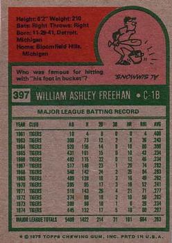 1975 Topps #397 Bill Freehan Back