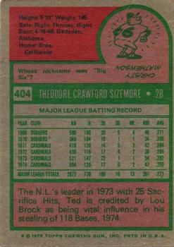 1975 Topps #404 Ted Sizemore Back
