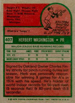 1975 Topps #407 Herb Washington Back