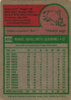 1975 Topps #414 Manny Mota Back