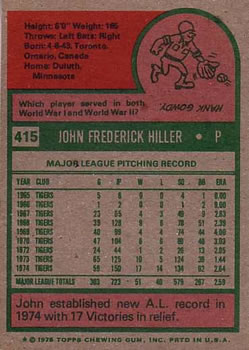 1975 Topps #415 John Hiller Back