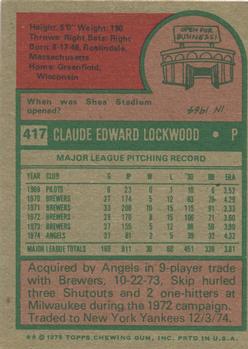 1975 Topps #417 Skip Lockwood Back