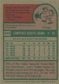 1975 Topps #420 Larry Bowa Back