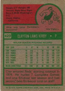 1975 Topps #423 Clay Kirby Back