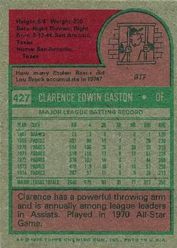1975 Topps #427 Clarence Gaston Back