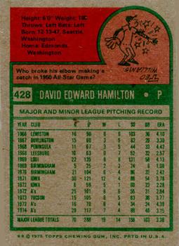 1975 Topps #428 Dave Hamilton Back