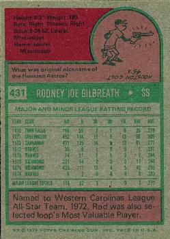 1975 Topps #431 Rod Gilbreath Back