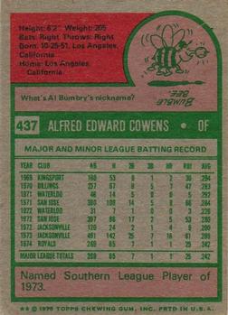 1975 Topps #437 Al Cowens Back