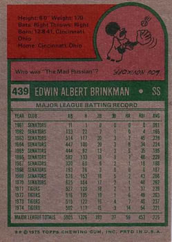 1975 Topps #439 Ed Brinkman Back