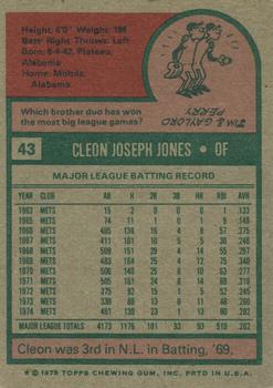 1975 Topps #43 Cleon Jones Back